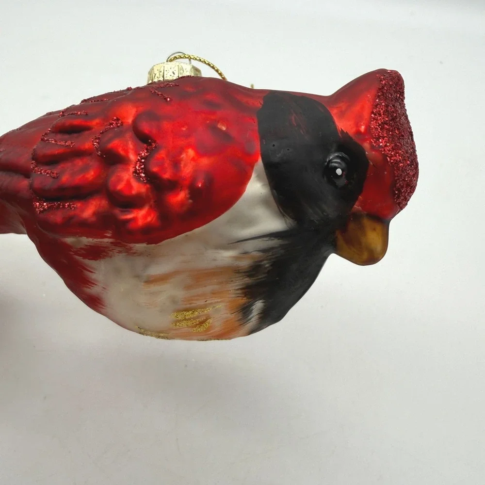 Red Cardinal Glass Christmas Ornament Glitter Accents Bird Holiday Decor